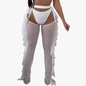 White & Blue Sheer Chap Pants
